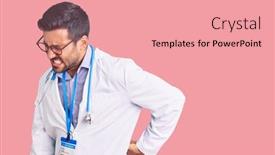  Presentation with back pain - Slide set enhanced with young-hispanic-man-wearing-doctor background and a coral colored foreground