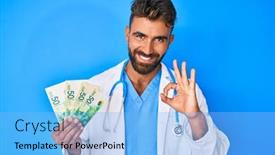 Presentation with israel - Amazing PPT theme having young-hispanic-man-wearing-doctor backdrop and a light blue colored foreground