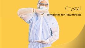  Presentation with medical sign - Presentation design consisting of young-hispanic-man-wearing-doctor background and a yellow colored foreground