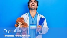  Presentation with teddy bear - PPT layouts enhanced with young-hispanic-man-wearing-doctor background and a teal colored foreground