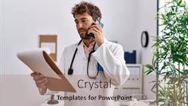  Presentation with diagnosis - Slide set having young-hispanic-man-wearing-doctor background and a coral colored foreground