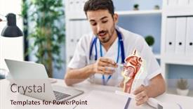  Presentation with hispanic - Theme enhanced with young-hispanic-man-wearing-doctor background and a soft green colored foreground