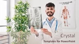  Presentation with xray - Slide set with young-hispanic-man-wearing-doctor background and a soft green colored foreground
