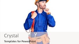  Presentation with cable - Beautiful PPT theme featuring young-hispanic-man-wearing-elecrician backdrop and a white colored foreground