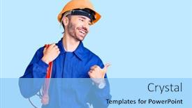 Presentation with cable - PPT theme featuring young-hispanic-man-wearing-elecrician background and a light blue colored foreground