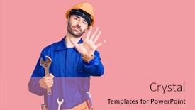  Presentation with electrician - Slide set with young-hispanic-man-wearing-electrician background and a coral colored foreground