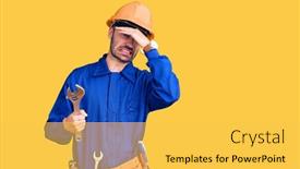  Presentation with electrician - PPT theme featuring young-hispanic-man-wearing-electrician background and a yellow colored foreground
