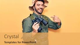  Presentation with explorer - Colorful slides enhanced with young-hispanic-man-wearing-explorer backdrop and a yellow colored foreground