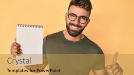  Presentation with young man wearing a hat - PPT theme having young-hispanic-man-wearing-glasses background and a gold colored foreground