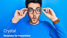  Presentation with comic face - Slide set enhanced with young-hispanic-man-wearing-glasses background and a cobalt blue colored foreground