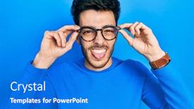  Presentation with glasses - PPT theme consisting of young-hispanic-man-wearing-glasses background and a cobalt blue colored foreground