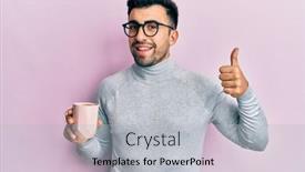  Presentation with cup coffee - Slides enhanced with young-hispanic-man-wearing-glasses background and a light gray colored foreground