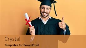  Presentation with graduation - Audience pleasing presentation design consisting of young-hispanic-man-wearing-graduation backdrop and a gold colored foreground