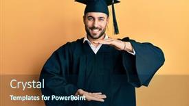  Presentation with ceremony - Cool new PPT theme with young-hispanic-man-wearing-graduation backdrop and a navy blue colored foreground
