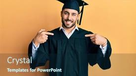  Presentation with ceremony - Presentation design consisting of young-hispanic-man-wearing-graduation background and a navy blue colored foreground