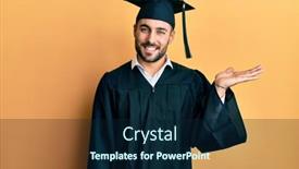  Presentation with hand palm - Presentation theme consisting of young-hispanic-man-wearing-graduation background and a navy blue colored foreground