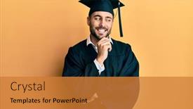  Presentation with ceremony - Audience pleasing PPT theme consisting of young-hispanic-man-wearing-graduation backdrop and a gold colored foreground