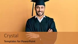  Presentation with graduation - Slide set having young-hispanic-man-wearing-graduation background and a gold colored foreground