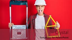  Presentation with funny construction - Slide set enhanced with young-hispanic-man-wearing-handyman background and a red colored foreground