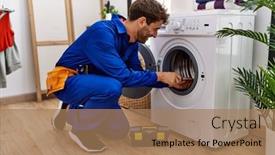  Presentation with laundry room - Presentation design featuring young-hispanic-man-wearing-handyman background and a  colored foreground