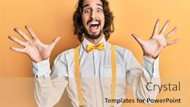  Presentation with winner - Presentation theme consisting of young-hispanic-man-wearing-hipster background and a coral colored foreground