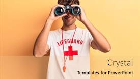  Presentation with lifeguard - Audience pleasing presentation design consisting of young-hispanic-man-wearing-lifeguard backdrop and a yellow colored foreground