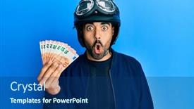  Presentation with motorcycle - Colorful presentation theme enhanced with young-hispanic-man-wearing-motorcycle backdrop and a ocean colored foreground