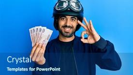  Presentation with motorcycle - Theme with young-hispanic-man-wearing-motorcycle background and a ocean colored foreground