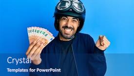  Presentation with motorcycle - Beautiful presentation design featuring young-hispanic-man-wearing-motorcycle backdrop and a navy blue colored foreground