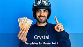  Presentation with motorcycle - Slide deck enhanced with young-hispanic-man-wearing-motorcycle background and a navy blue colored foreground