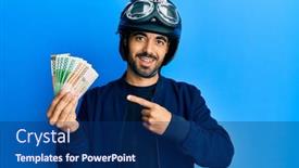  Presentation with korea - Slide deck having young-hispanic-man-wearing-motorcycle background and a navy blue colored foreground