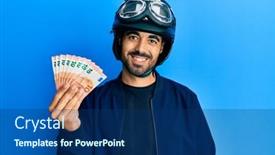  Presentation with motorcycle - Colorful PPT layouts enhanced with young-hispanic-man-wearing-motorcycle backdrop and a ocean colored foreground