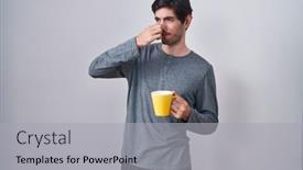  Presentation with bad breath - Slide set consisting of young-hispanic-man-wearing-pajama background and a light gray colored foreground