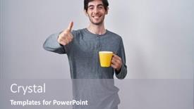  Presentation with winner cup - PPT theme enhanced with young-hispanic-man-wearing-pajama background and a gray colored foreground