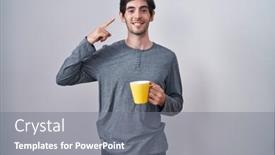  Presentation with great idea - Slide deck enhanced with young-hispanic-man-wearing-pajama background and a gray colored foreground