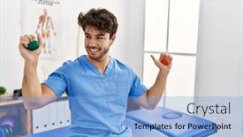  Presentation with anti stress - Presentation enhanced with young-hispanic-man-wearing-physio background and a light blue colored foreground