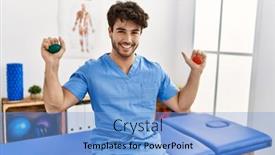  Presentation with anti stress - Slide deck with young-hispanic-man-wearing-physio background and a light blue colored foreground