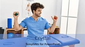  Presentation with anti stress - PPT theme enhanced with young-hispanic-man-wearing-physio background and a light blue colored foreground