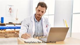  Presentation with physiotherapist - Presentation theme consisting of young-hispanic-man-wearing-physiotherapist background and a coral colored foreground