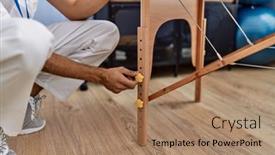  Presentation with rehab clinic - PPT theme consisting of young-hispanic-man-wearing-physiotherapist background and a coral colored foreground