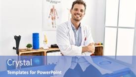  Presentation with physiotherapist - Presentation design having young-hispanic-man-wearing-physiotherapist background and a teal colored foreground