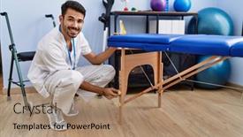  Presentation with rehab clinic - Theme enhanced with young-hispanic-man-wearing-physiotherapist background and a coral colored foreground