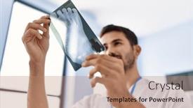  Presentation with xray - Presentation design enhanced with young-hispanic-man-wearing-physiotherapist background and a coral colored foreground