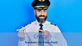  Presentation with pilot - Colorful presentation enhanced with young-hispanic-man-wearing-pilot backdrop and a light blue colored foreground