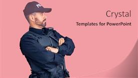  Presentation with police - PPT layouts enhanced with young-hispanic-man-wearing-police background and a coral colored foreground