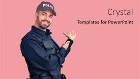 Presentation with police police - Colorful presentation design enhanced with young-hispanic-man-wearing-police backdrop and a coral colored foreground