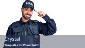  Presentation with great idea - Cool new PPT theme with young-hispanic-man-wearing-police backdrop and a ocean colored foreground