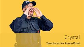  Presentation with police - Cool new slide deck with young-hispanic-man-wearing-police backdrop and a yellow colored foreground