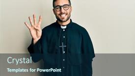  Presentation with special education young adult man - Audience pleasing PPT theme consisting of young-hispanic-man-wearing-priest backdrop and a navy blue colored foreground