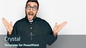  Presentation with winner - PPT theme consisting of young-hispanic-man-wearing-priest background and a tawny brown colored foreground